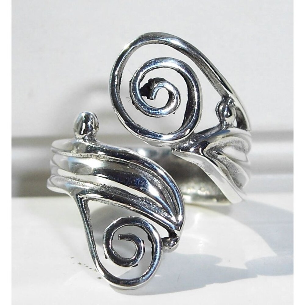 925 STERLING SILVER Adjustable Swirls Statement Bypass Ring